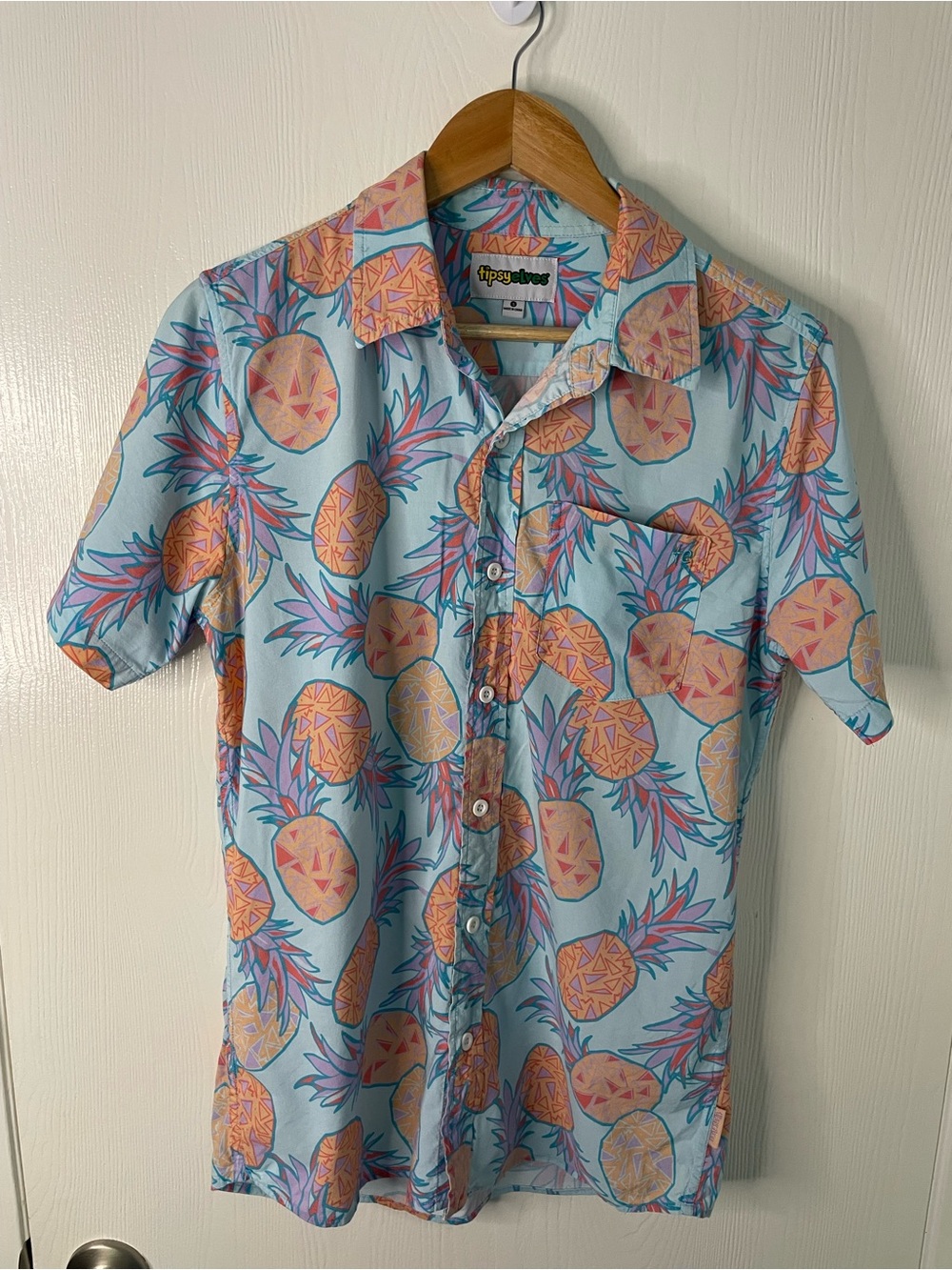 Tipsy Elves Pineapple Hawaiian Camp Shirt Tropical Button Down Men’s Small